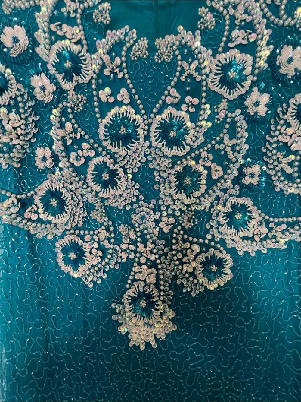 Embellished Teal Maxi Dress with Short Sleeves - Picture 6 of 7